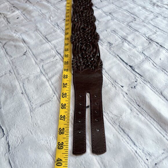 Woven Real Leather Double Buckle Belt Hippie Boho Festival Brown Extra Wide Sz L main image 3